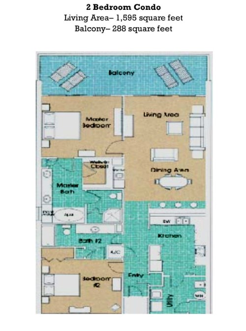 Floor Plan for Great 2/2 at the Princess!  16th Floor with Amazing Views!  Free Beach Chairs in Season!