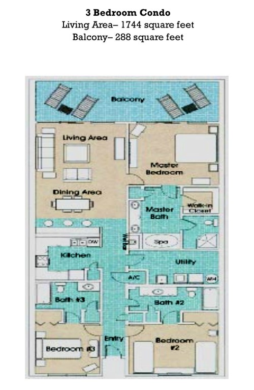 Floor Plan for Newly Updated 3/3 at the Princess!  